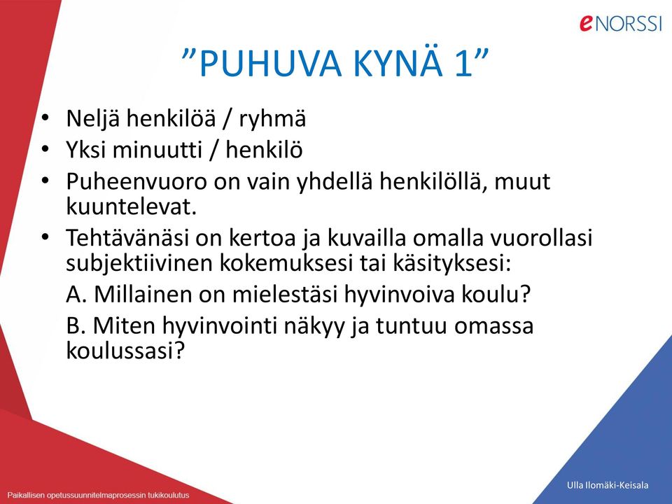 Tehtävänäsi on kertoa ja kuvailla omalla vuorollasi subjektiivinen kokemuksesi