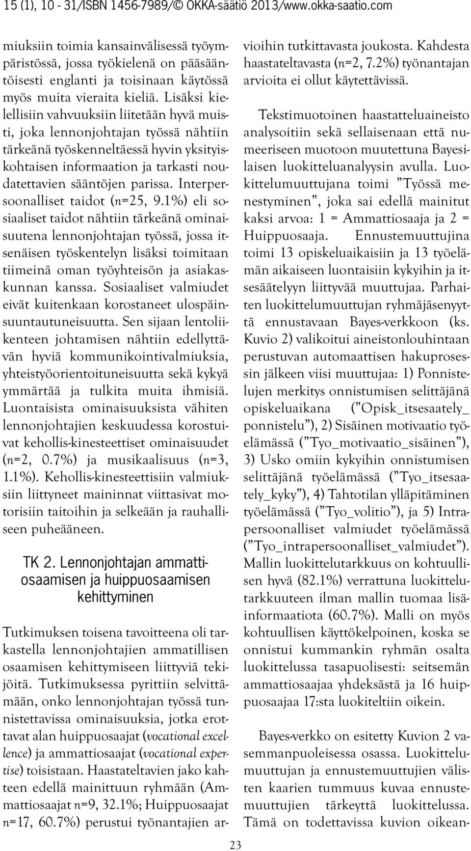 Interpersoonalliset taidot (n=25, 9.