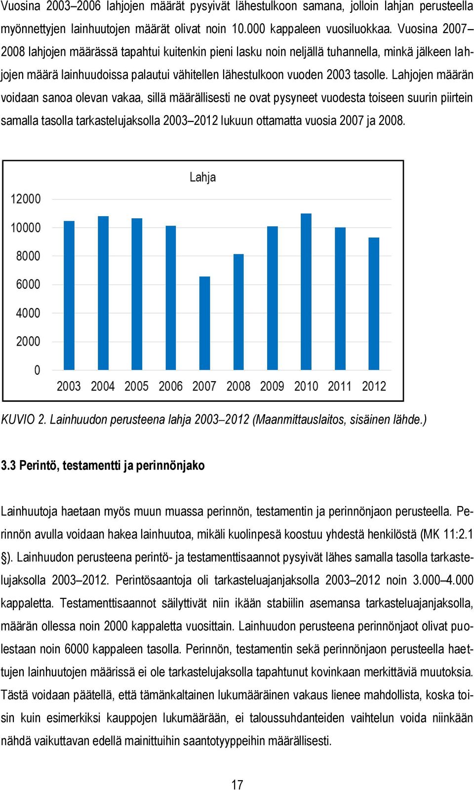 Lahjojen määrän voidaan sanoa olevan vakaa, sillä määrällisesti ne ovat pysyneet vuodesta toiseen suurin piirtein samalla tasolla tarkastelujaksolla 2003 2012 lukuun ottamatta vuosia 2007 ja 2008.