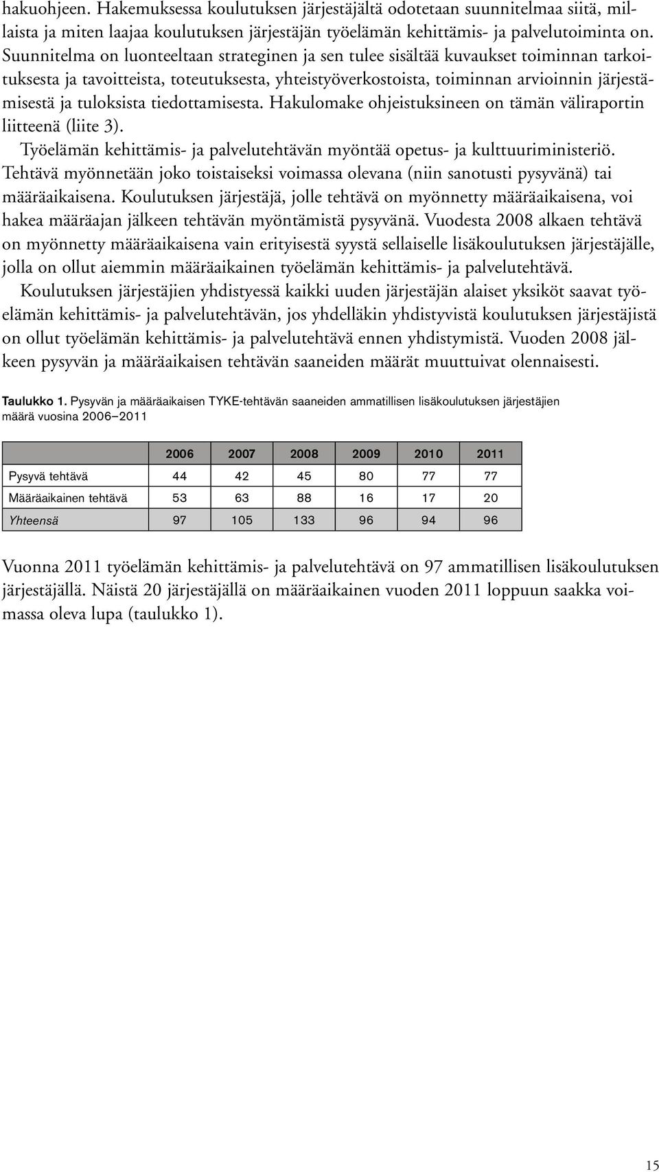 tuloksista tiedottamisesta. Hakulomake ohjeistuksineen on tämän väliraportin liitteenä (liite 3). Työelämän kehittämis- ja palvelutehtävän myöntää opetus- ja kulttuuriministeriö.