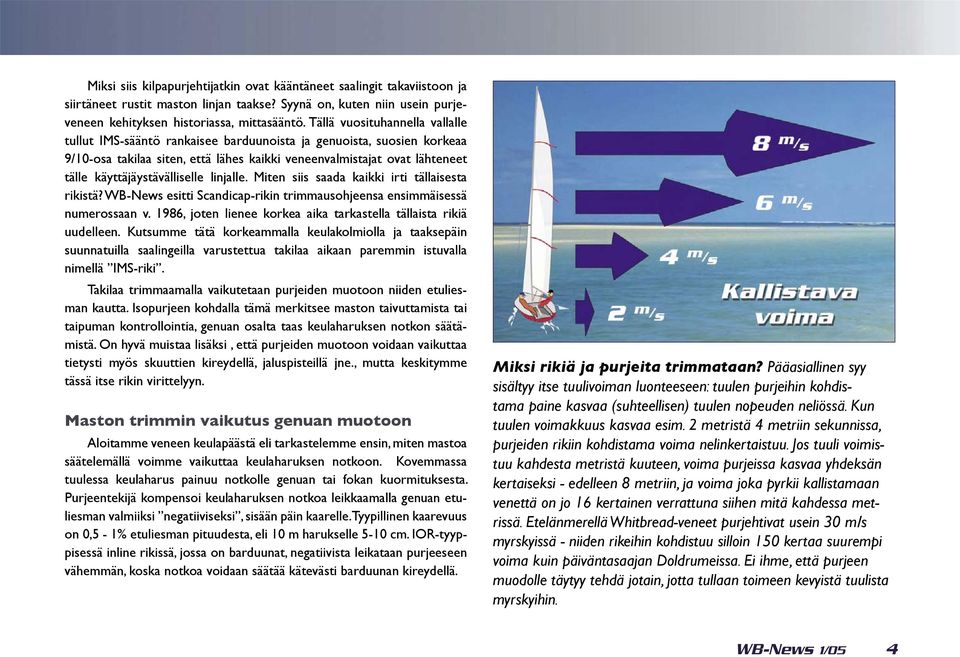 käyttäjäystävälliselle linjalle. Miten siis saada kaikki irti tällaisesta rikistä? WB-News esitti Scandicap-rikin trimmausohjeensa ensimmäisessä numerossaan v.