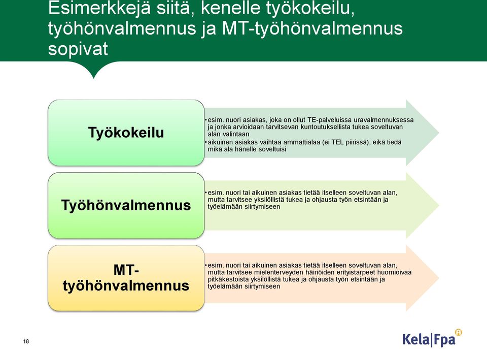 piirissä), eikä tiedä mikä ala hänelle soveltuisi Työhönvalmennus esim.