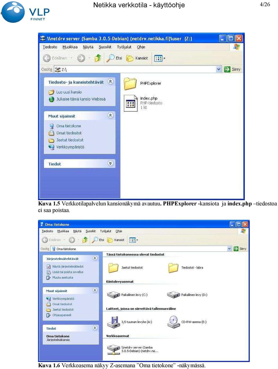 PHPExplorer -kansiota ja index.