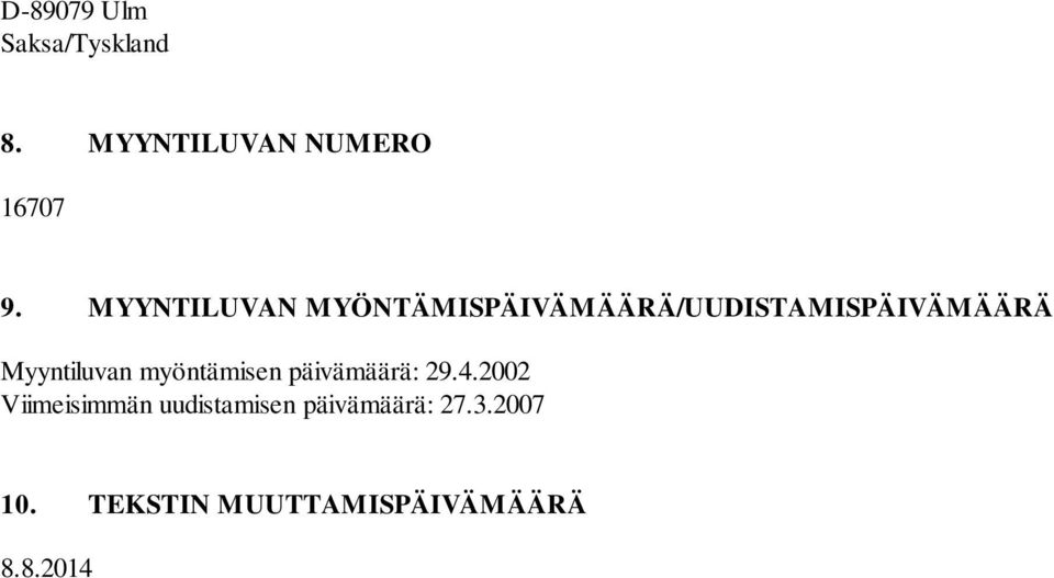 Myyntiluvan myöntämisen päivämäärä: 29.4.