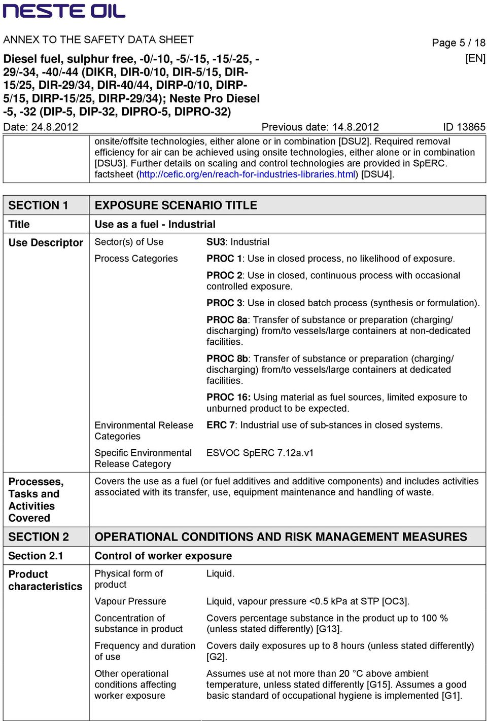 factsheet (http://cefic.org/en/reach-for-industries-libraries.html) [DSU4]. SECTION 1 Title Use Descriptor Processes, Tasks and Activities Covered SECTION 2 Section 2.