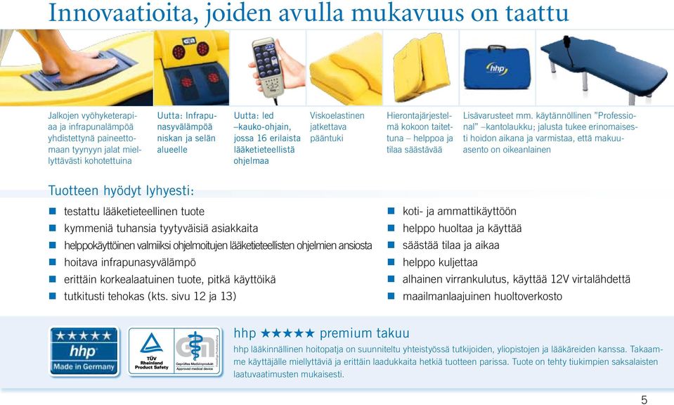 mm. käytännöllinen Professional kantolaukku; jalusta tukee erinomaisesti hoidon aikana ja varmistaa, että makuuasento on oikeanlainen Tuotteen hyödyt lyhyesti: testattu lääketieteellinen tuote