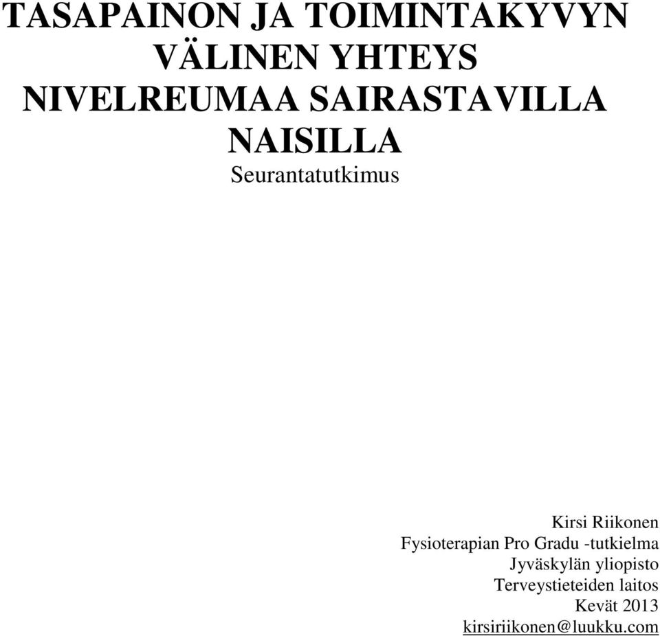 Fysioterapian Pro Gradu -tutkielma Jyväskylän yliopisto