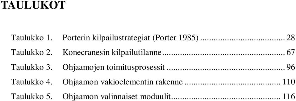 Ohjaamojen toimitusprosessit... 96 Taulukko 4.