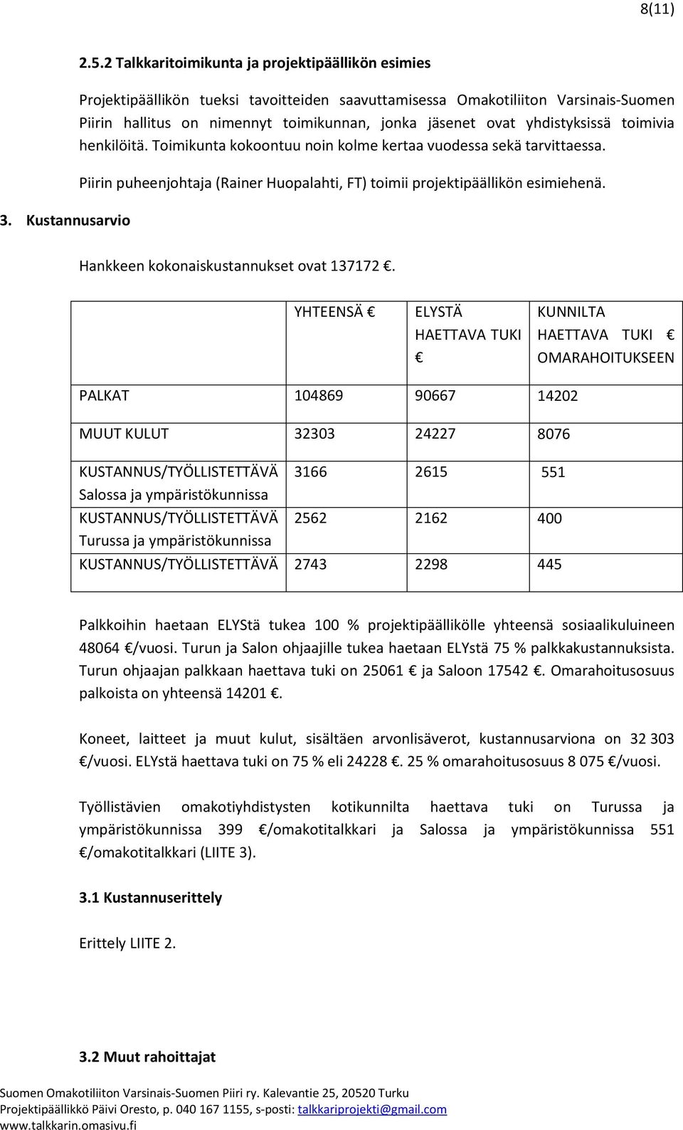 yhdistyksissä toimivia henkilöitä. Toimikunta kokoontuu noin kolme kertaa vuodessa sekä tarvittaessa. Piirin puheenjohtaja (Rainer Huopalahti, FT) toimii projektipäällikön esimiehenä.