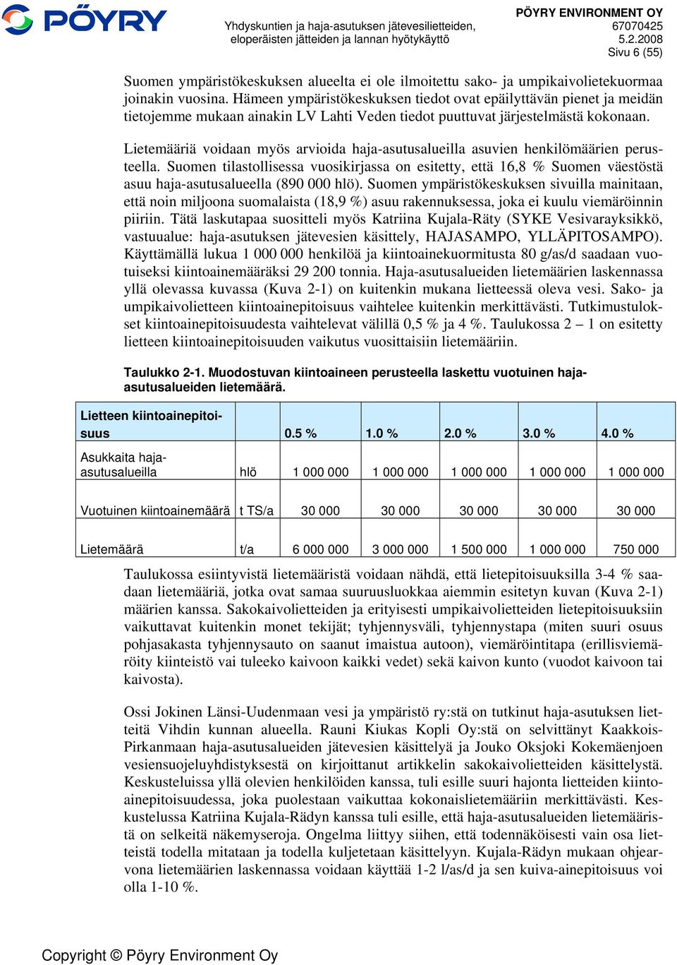 Lietemääriä voidaan myös arvioida haja-asutusalueilla asuvien henkilömäärien perusteella.