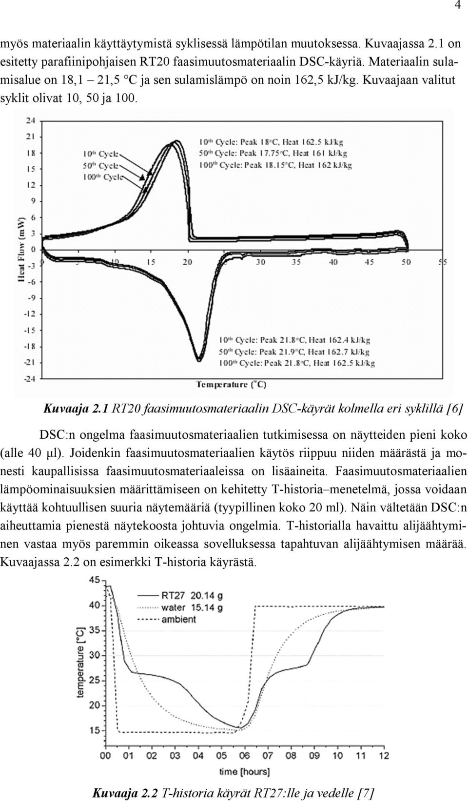 1 RT20 faasimuutosmateriaalin DSC-käyrät kolmella eri syklillä [6] DSC:n ongelma faasimuutosmateriaalien tutkimisessa on näytteiden pieni koko (alle 40 μl).