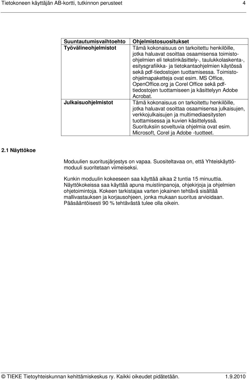 Toimistoohjelmapaketteja ovat esim. MS Office, OpenOffice.org ja Corel Office sekä pdftiedostojen tuottamiseen ja käsittelyyn Adobe Acrobat.