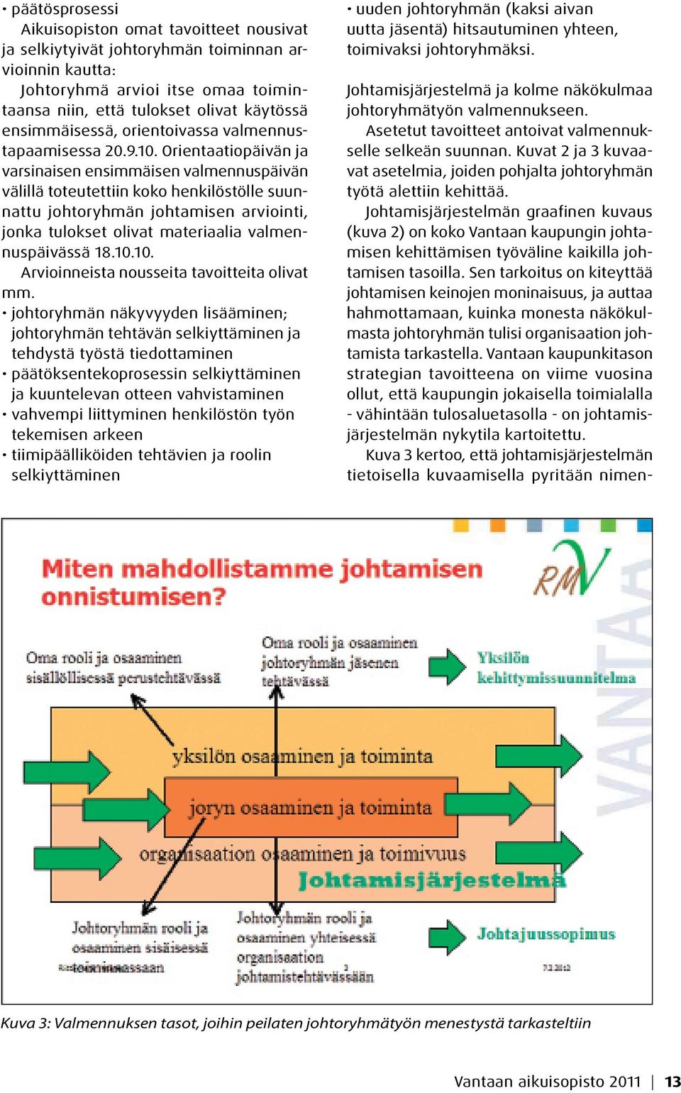 Orientaatiopäivän ja varsinaisen ensimmäisen valmennuspäivän välillä toteutettiin koko henkilöstölle suunnattu johtoryhmän johtamisen arviointi, jonka tulokset olivat materiaalia valmennuspäivässä 18.