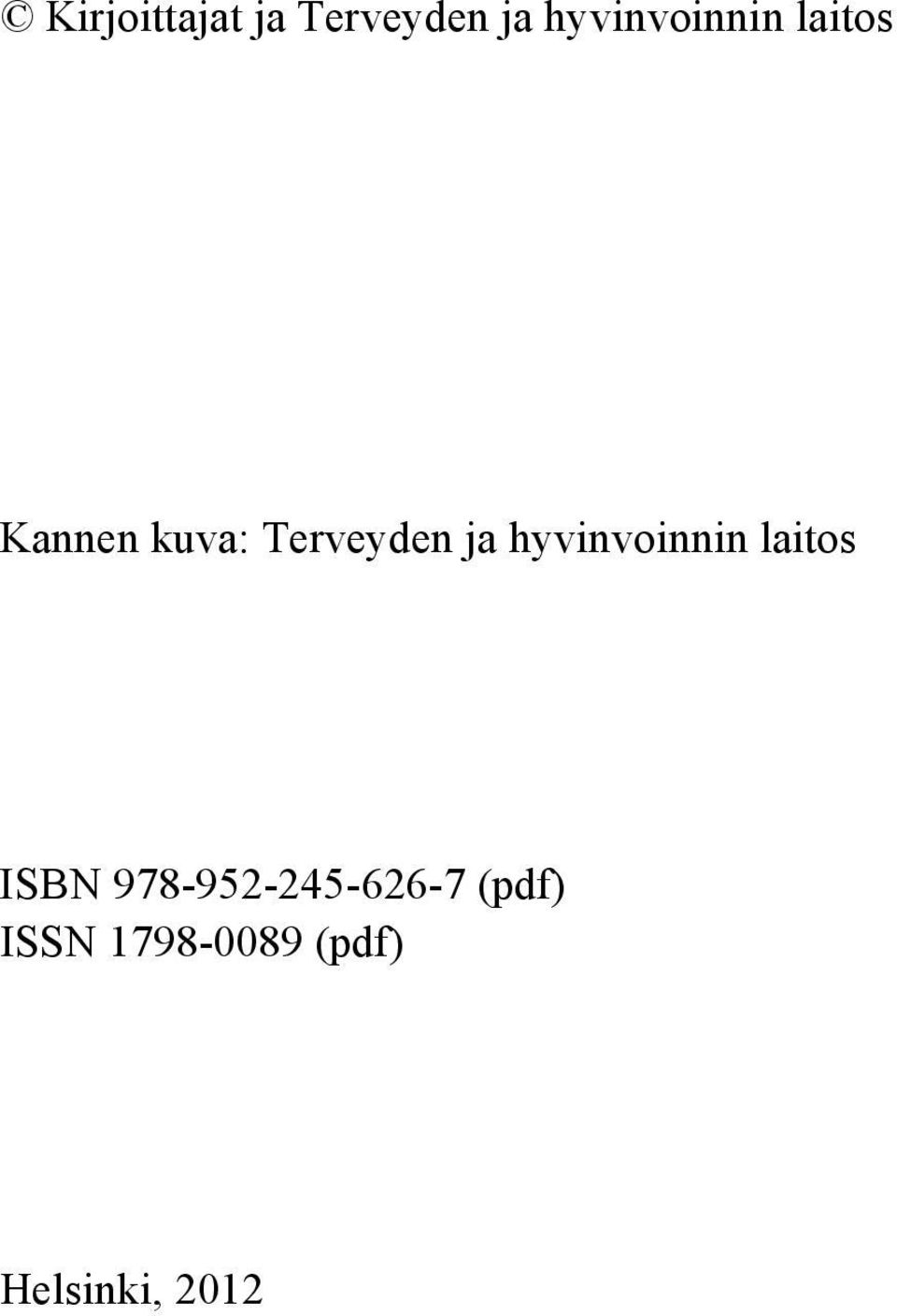 Terveyden ja hyvinvoinnin laitos ISBN