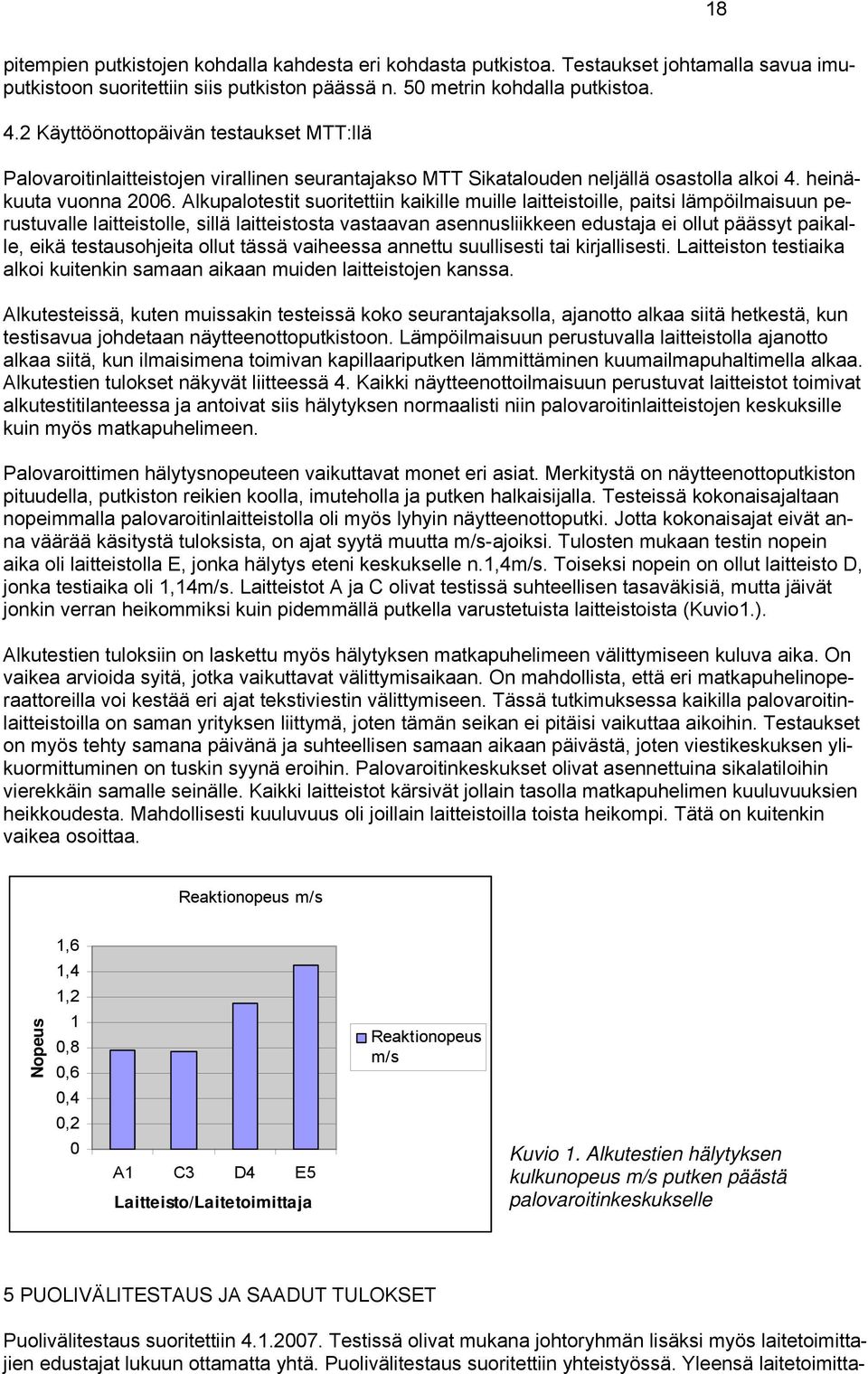 Alkupalotestit suoritettiin kaikille muille laitteistoille, paitsi lämpöilmaisuun perustuvalle laitteistolle, sillä laitteistosta vastaavan asennusliikkeen edustaja ei ollut päässyt paikalle, eikä