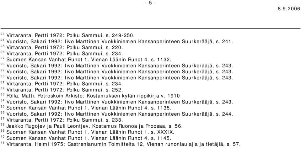 243. 29 Vuoristo, Sakari 1992: Iivo Marttinen Vuokkiniemen Kansanperinteen Suurkerääjä, s. 243. 30 Vuoristo, Sakari 1992: Iivo Marttinen Vuokkiniemen Kansanperinteen Suurkerääjä, s. 243. 31 Virtaranta, Pertti 1972: Polku Sammui, s.