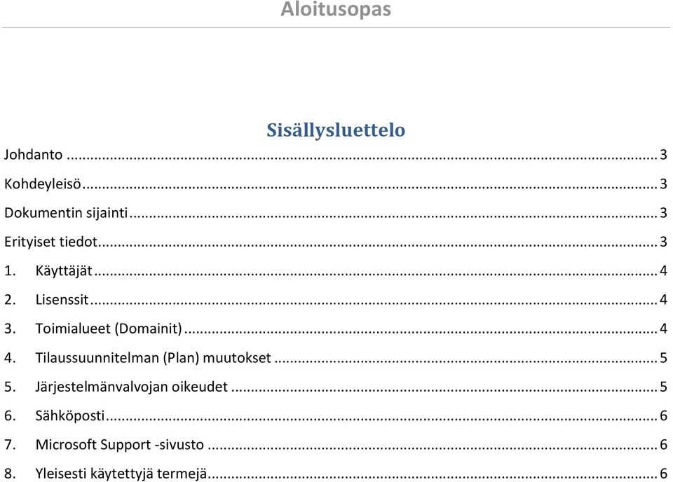 Toimialueet (Domainit)... 4 4. Tilaussuunnitelman (Plan) muutokset... 5 5.