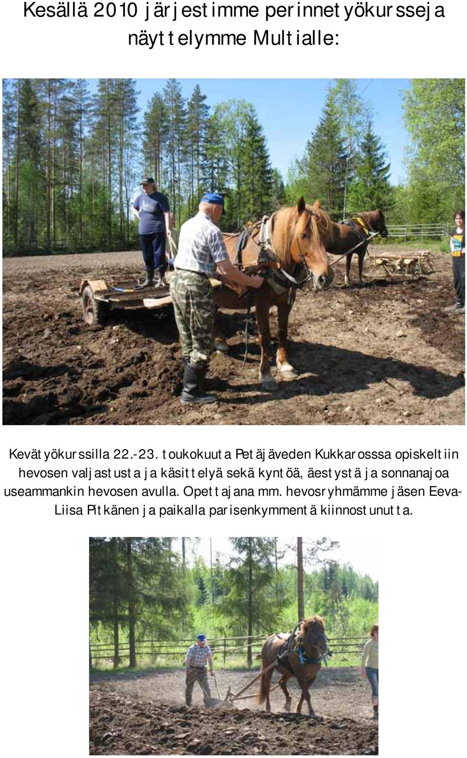 toukokuuta Petäjäveden Kukkarosssa opiskeltiin hevosen valjastusta ja käsittelyä