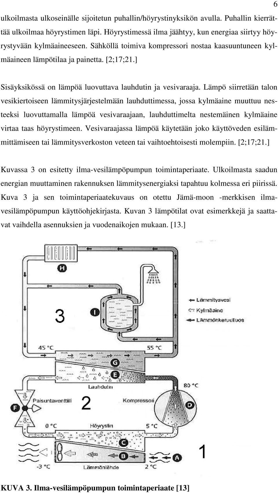 Lämpö siirretään talon vesikiertoiseen lämmitysjärjestelmään lauhduttimessa, jossa kylmäaine muuttuu nesteeksi luovuttamalla lämpöä vesivaraajaan, lauhduttimelta nestemäinen kylmäaine virtaa taas