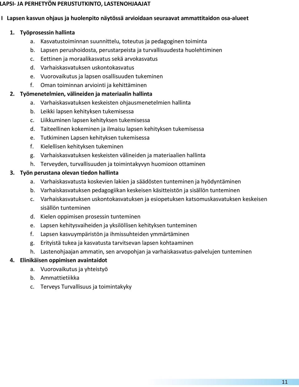 Varhaiskasvatuksen uskontokasvatus e. Vuorovaikutus ja lapsen osallisuuden tukeminen f. Oman toiminnan arviointi ja kehittäminen 2. Työmenetelmien, välineiden ja materiaalin hallinta a.