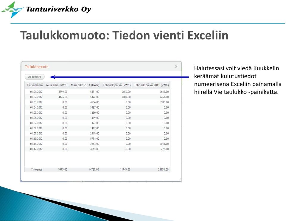 keräämät kulutustiedot numeerisena