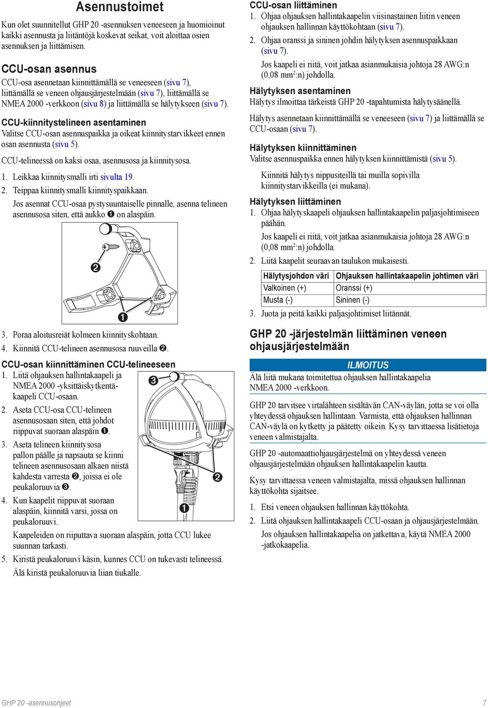 (sivu 7). CCU-kiinnitystelineen asentaminen Valitse CCU-osan asennuspaikka ja oikeat kiinnitystarvikkeet ennen osan asennusta (sivu 5). CCU-telineessä on kaksi osaa, asennusosa ja kiinnitysosa. 1.