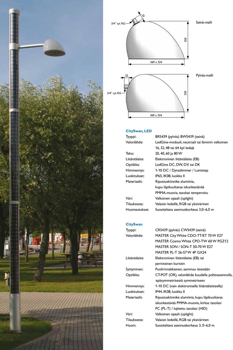 valkoinen 16, 32, 48 tai 64 kpl ledejä 20, 40, 60 ja 80 W Elektroninen liitäntälaite (EB) LedGine DC, DW, DX tai DK 1-10 DC / Dynadimmer / Lumistep IP65, IK08, luokka II Ripustuskiinnike alumiinia,
