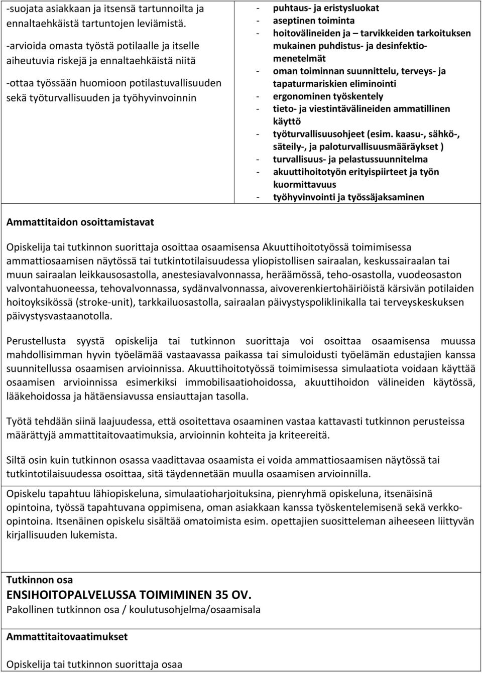 eristysluokat aseptinen toiminta hoitovälineiden ja tarvikkeiden tarkoituksen mukainen puhdistus ja desinfektiomenetelmät oman toiminnan suunnittelu, terveys ja tapaturmariskien eliminointi