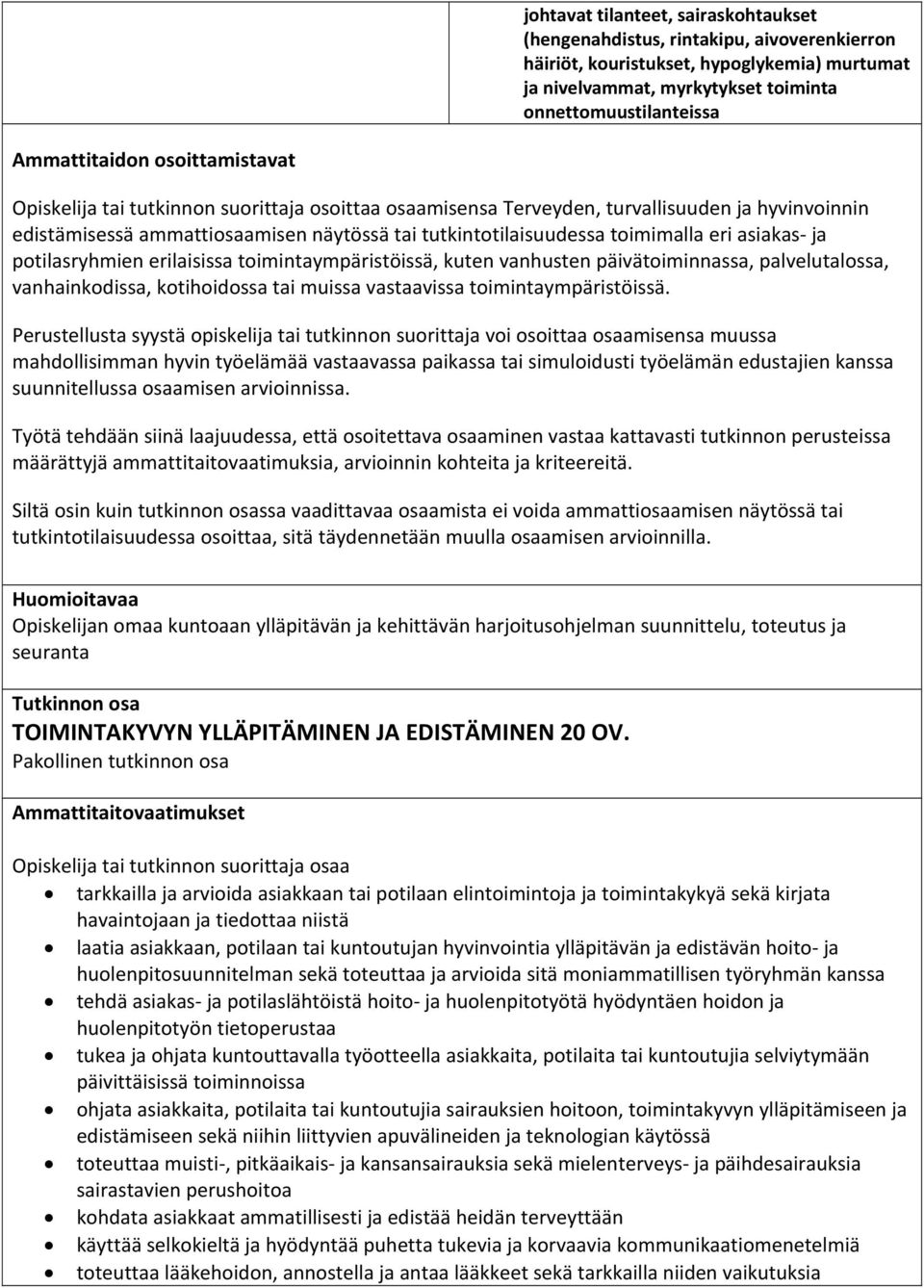 toimimalla eri asiakas ja potilasryhmien erilaisissa toimintaympäristöissä, kuten vanhusten päivätoiminnassa, palvelutalossa, vanhainkodissa, kotihoidossa tai muissa vastaavissa toimintaympäristöissä.