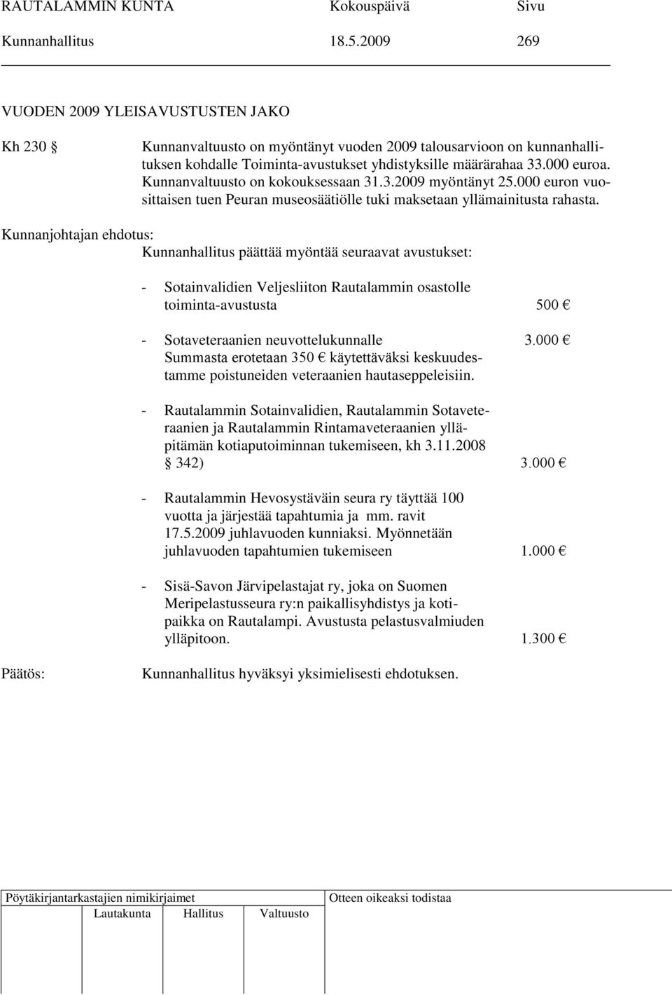 Kunnanvaltuusto on kokouksessaan 31.3.2009 myöntänyt 25.000 euron vuosittaisen tuen Peuran museosäätiölle tuki maksetaan yllämainitusta rahasta.