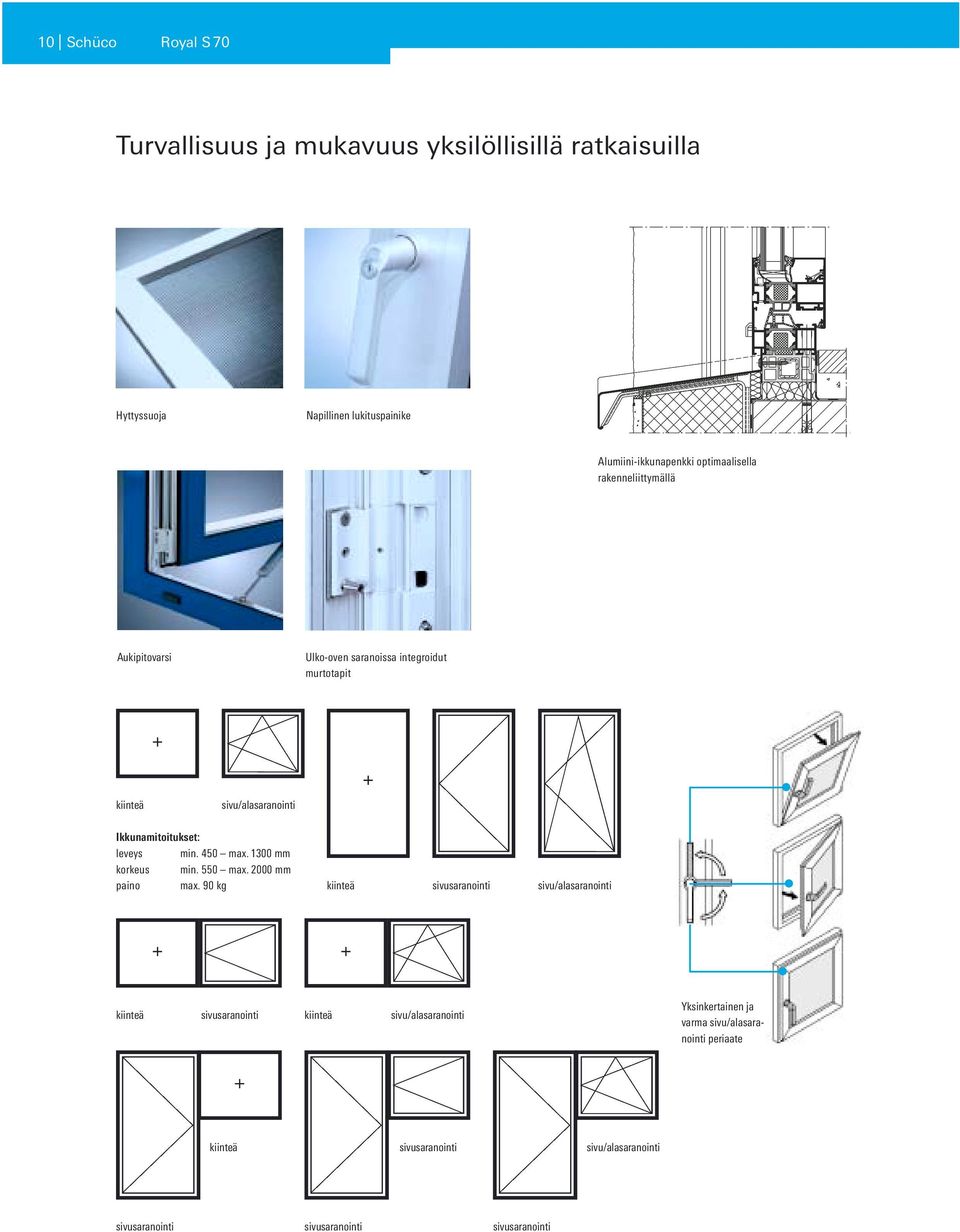 min. 450 max. 1300 mm korkeus min. 550 max. 2000 mm paino max.