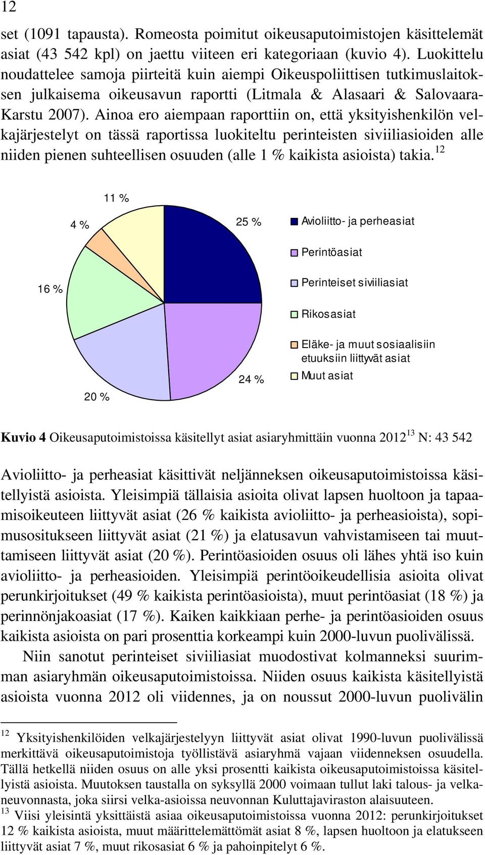 Ainoa ero aiempaan raporttiin on, että yksityishenkilön velkajärjestelyt on tässä raportissa luokiteltu perinteisten siviiliasioiden alle niiden pienen suhteellisen osuuden (alle 1 % kaikista