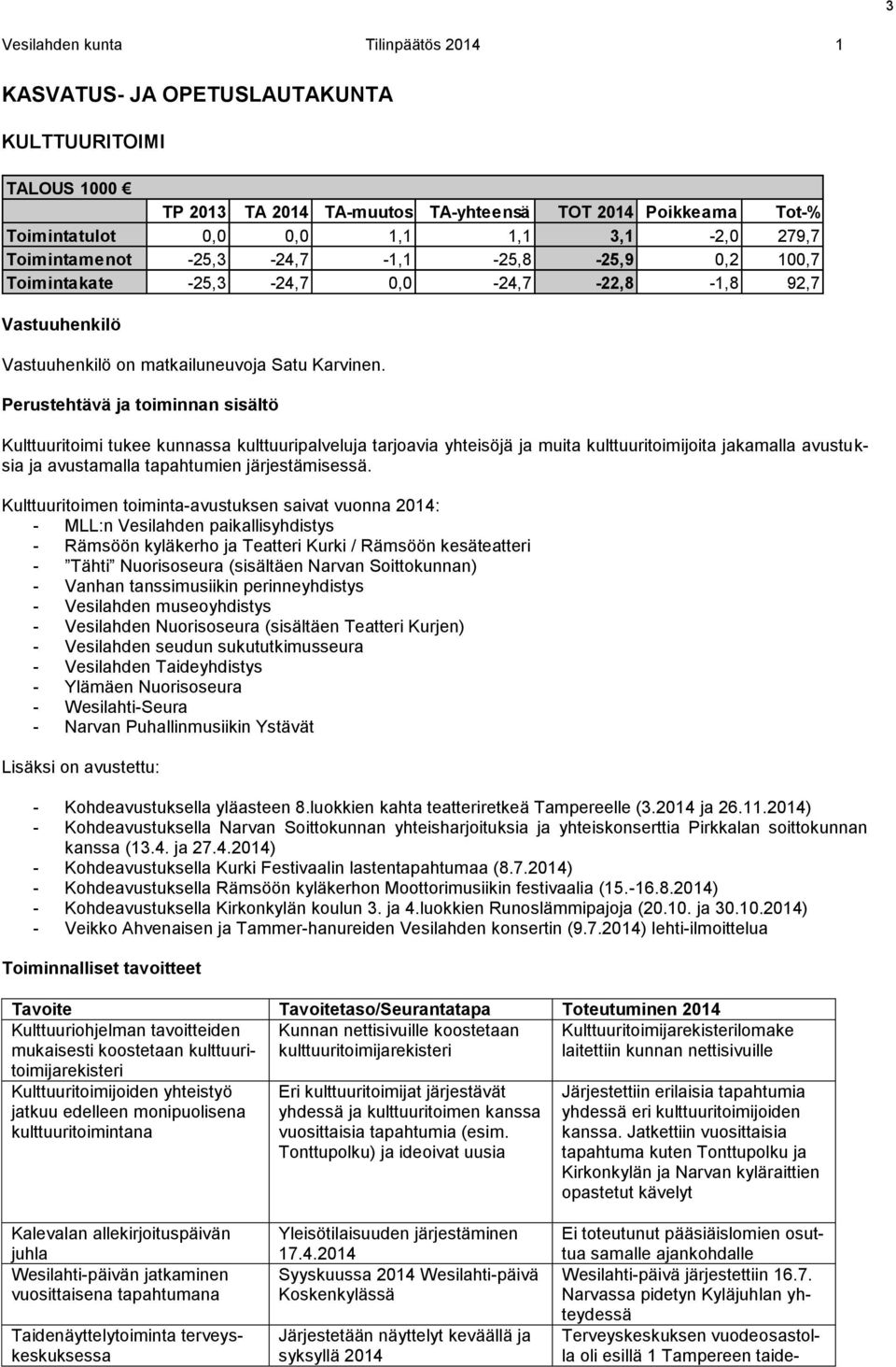 Perustehtävä ja toiminnan sisältö Kulttuuritoimi tukee kunnassa kulttuuripalveluja tarjoavia yhteisöjä ja muita kulttuuritoimijoita jakamalla avustuksia ja avustamalla tapahtumien järjestämisessä.