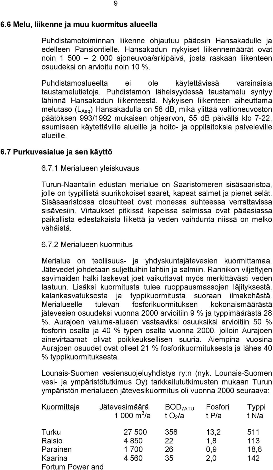 Puhdistamoalueelta ei ole käytettävissä varsinaisia taustamelutietoja. Puhdistamon läheisyydessä taustamelu syntyy lähinnä Hansakadun liikenteestä.