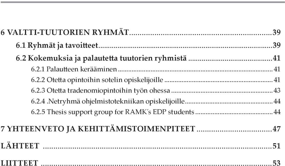 ..43 6.2.4.Netryhmä ohjelmistotekniikan opiskelijoille...44 6.2.5 Thesis support group for RAMK s EDP students.