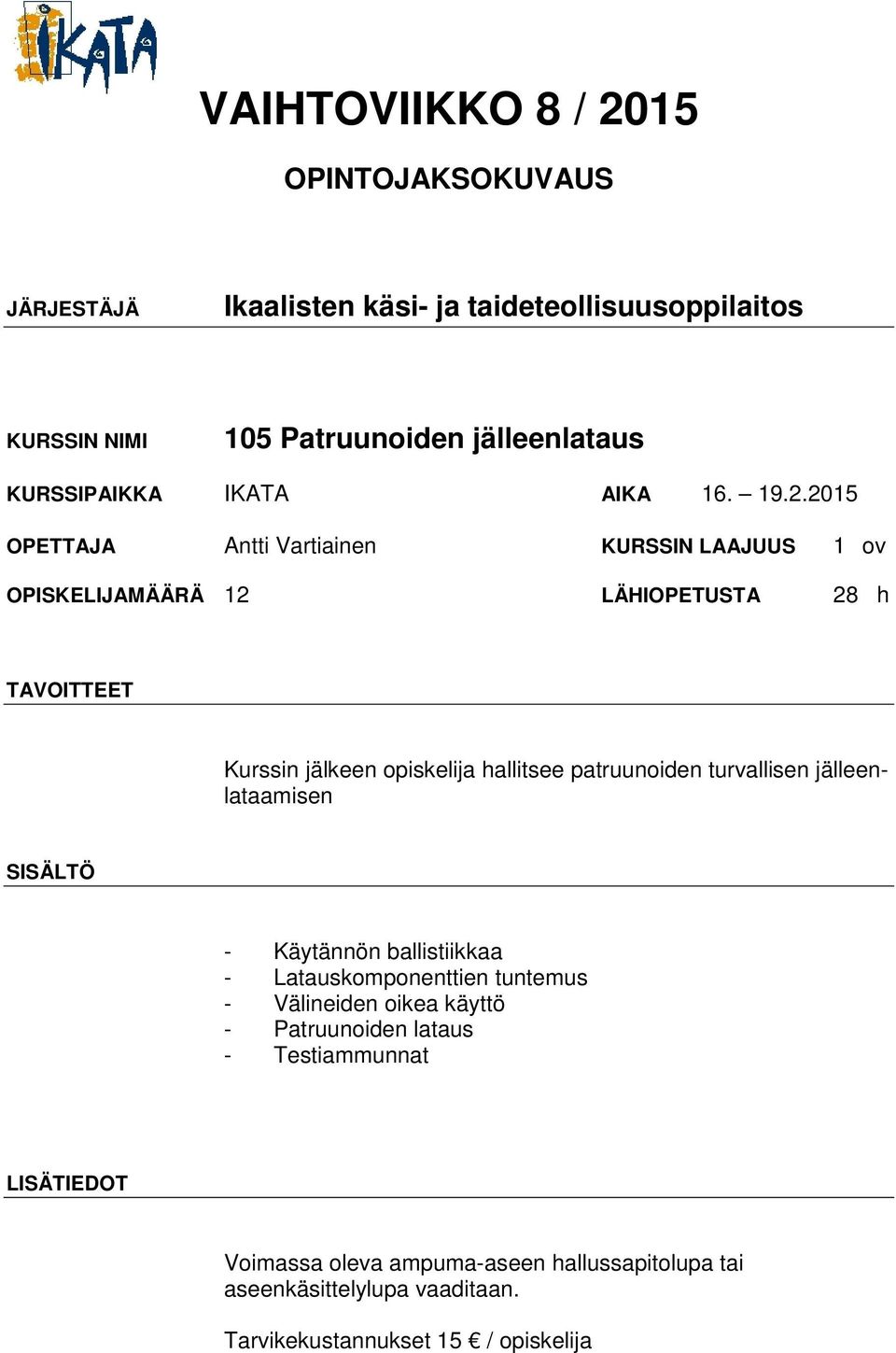 hallitsee patruunoiden turvallisen jälleenlataamisen - Käytännön ballistiikkaa - Latauskomponenttien tuntemus -
