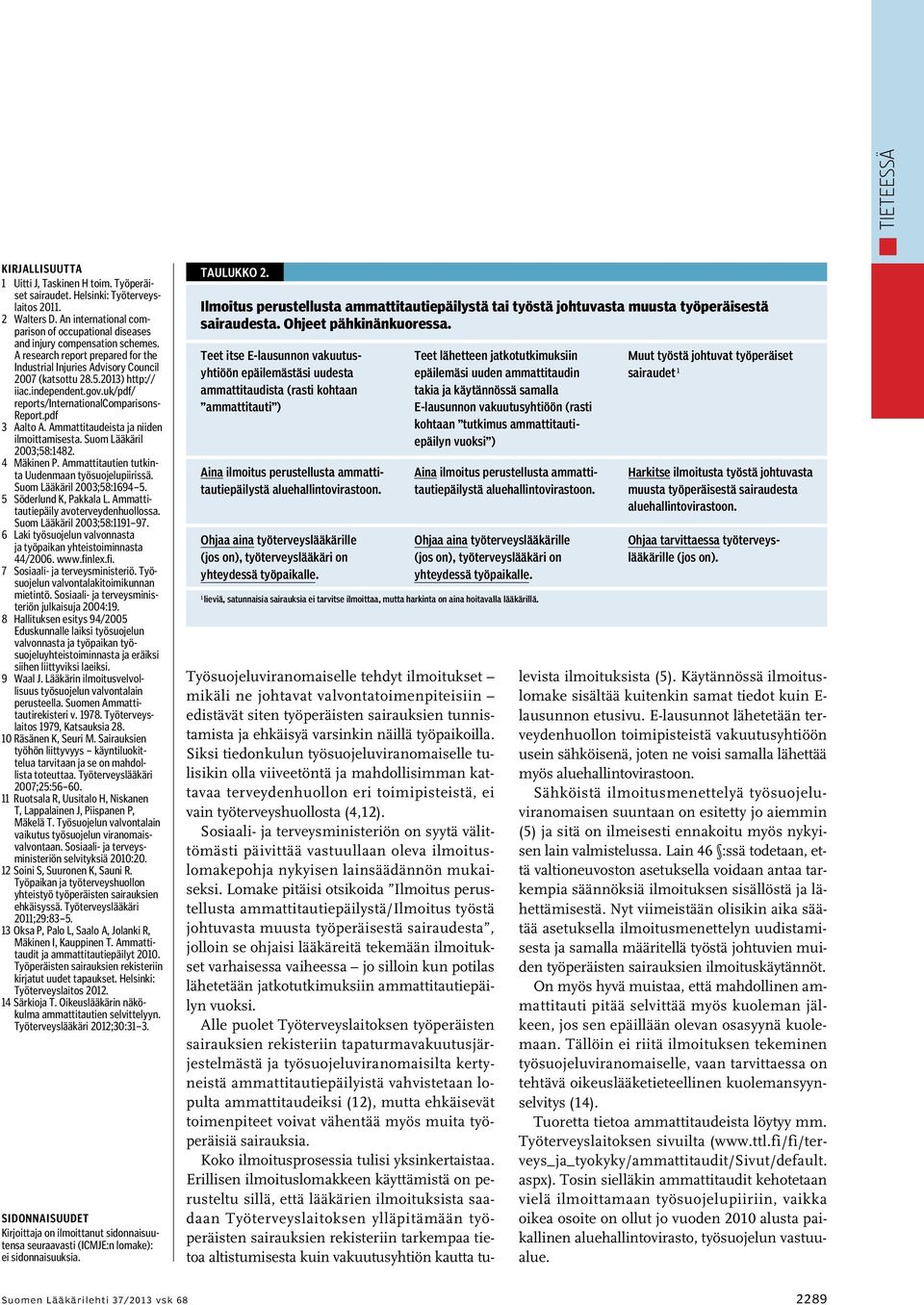 independent.gov.uk/pdf/ reports/internationalcomparisons- Report.pdf 3 Aalto A. Ammattitaudeista ja niiden ilmoittamisesta. Suom Lääkäril 2003;58:1482. 4 Mäkinen P.