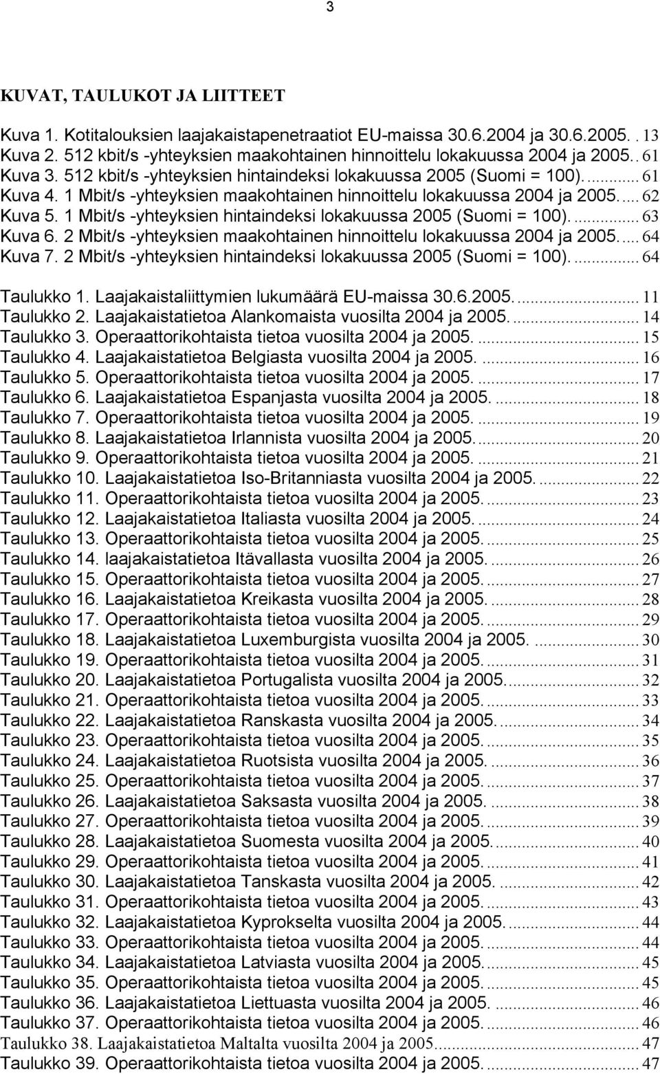 1 Mbit/s -yhteyksien hintaindeksi lokakuussa 2005 (Suomi = 100)... 63 Kuva 6. 2 Mbit/s -yhteyksien maakohtainen hinnoittelu lokakuussa 2004 ja 2005... 64 Kuva 7.