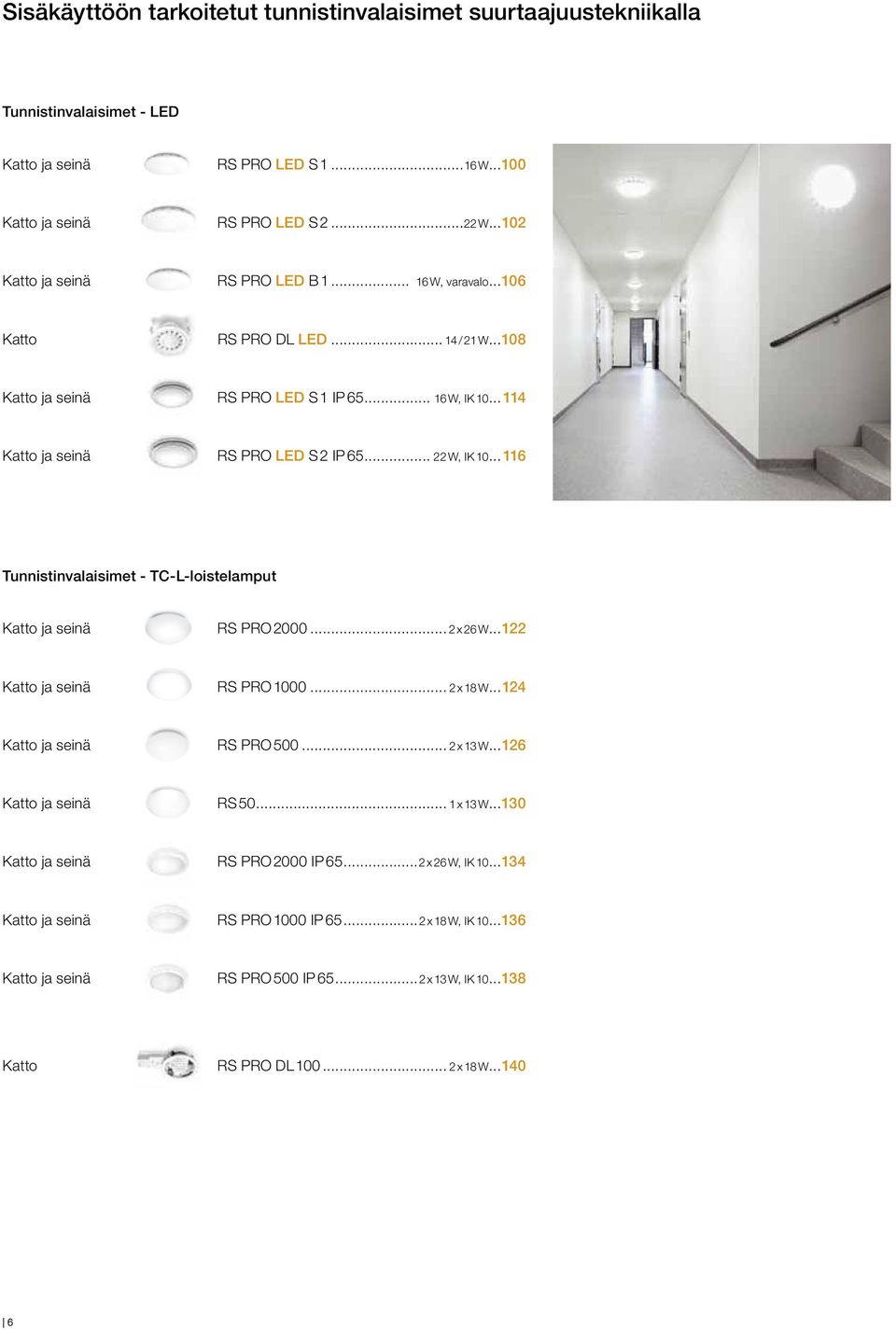 .. 22 W, IK 10... 116 Tunnistinvalaisimet - TC-L-loistelamput Katto ja seinä RS PRO 2000... 2 x 26 W... 122 Katto ja seinä RS PRO 1000... 2 x 18 W... 124 Katto ja seinä RS PRO 500... 2 x 13 W.