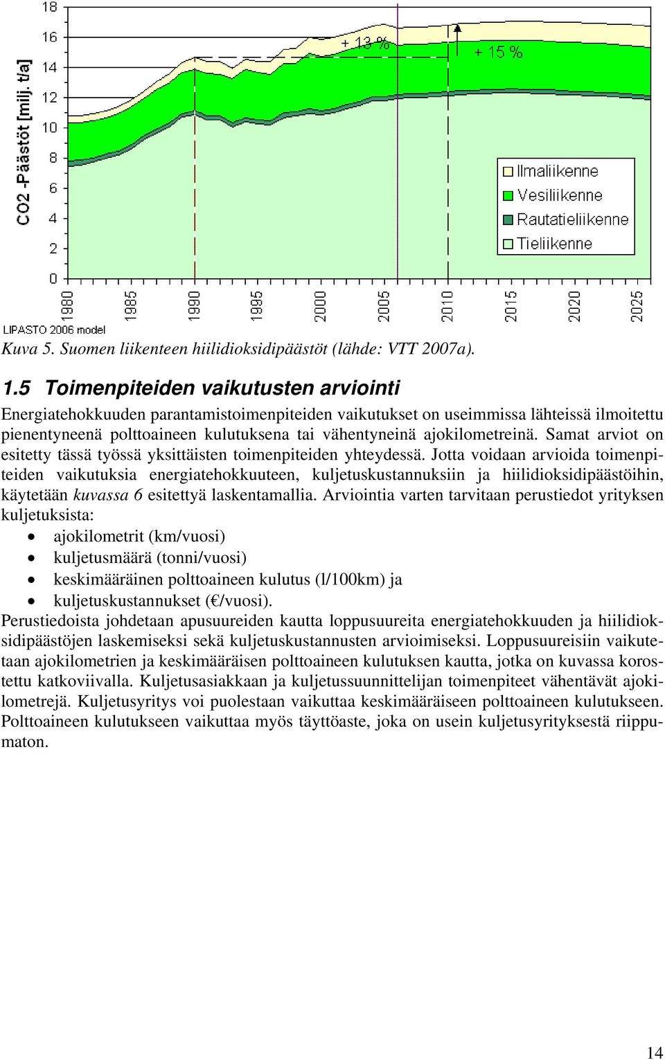 ajokilometreinä. Samat arviot on esitetty tässä työssä yksittäisten toimenpiteiden yhteydessä.