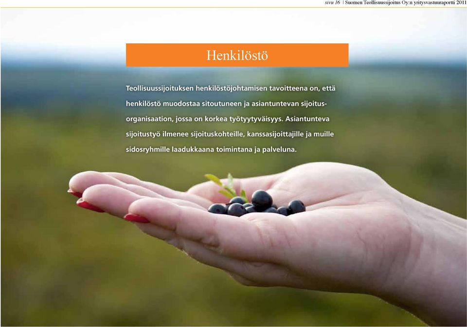 sitoutuneen ja asiantuntevan sijoitusorganisaation, jossa on korkea työtyytyväisyys.