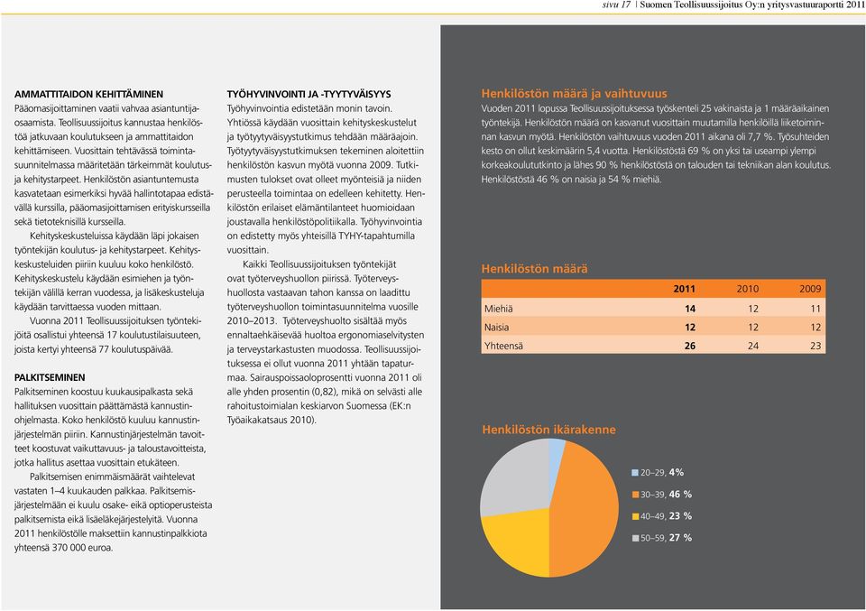 Henkilöstön asiantuntemusta kasvatetaan esimerkiksi hyvää hallintotapaa edistävällä kurssilla, pääoma sijoittamisen erityiskursseilla sekä tietoteknisillä kursseilla.