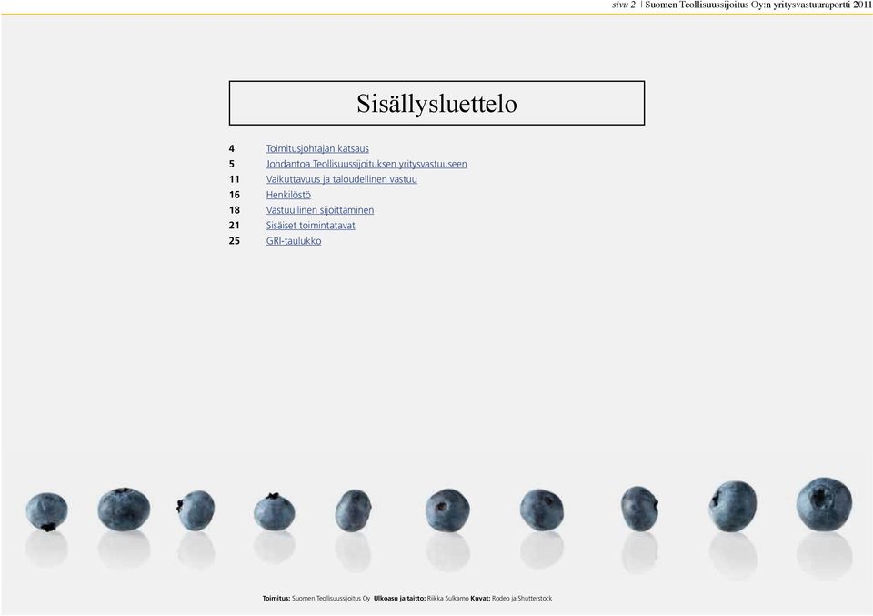 taloudellinen vastuu 16 Henkilöstö 18 Vastuullinen sijoittaminen 21 Sisäiset toimintatavat 25