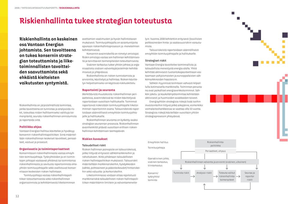 Riskienhallinta on järjestelmällistä toimintaa, jonka tavoitteena on tunnistaa ja analysoida riskit, toteuttaa niiden hallitsemiseksi valittuja toimenpiteitä, seurata riskienhallinnan onnistumista ja