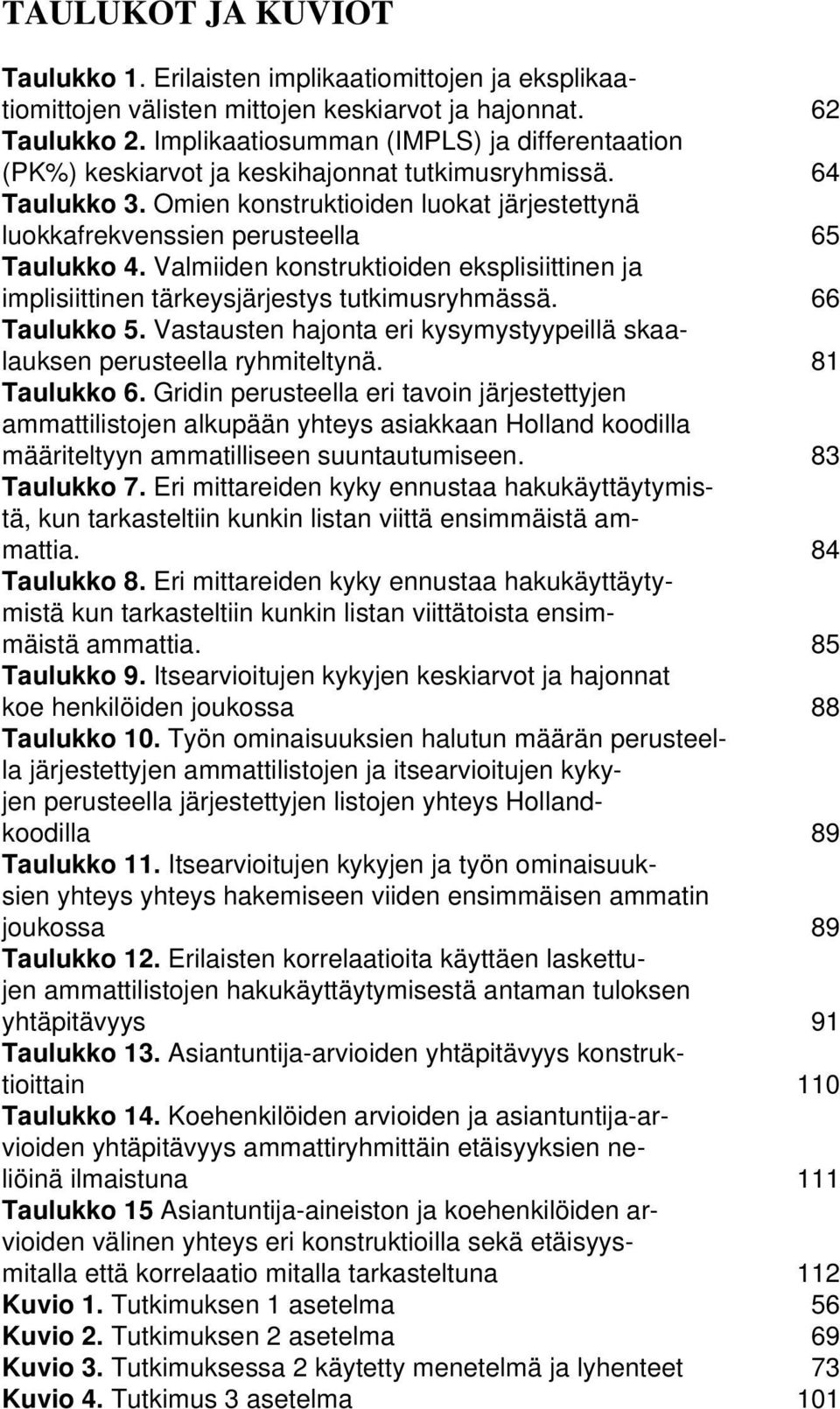 Valmiiden konstruktioiden eksplisiittinen ja implisiittinen tärkeysjärjestys tutkimusryhmässä. 66 Taulukko 5. Vastausten hajonta eri kysymystyypeillä skaalauksen perusteella ryhmiteltynä.