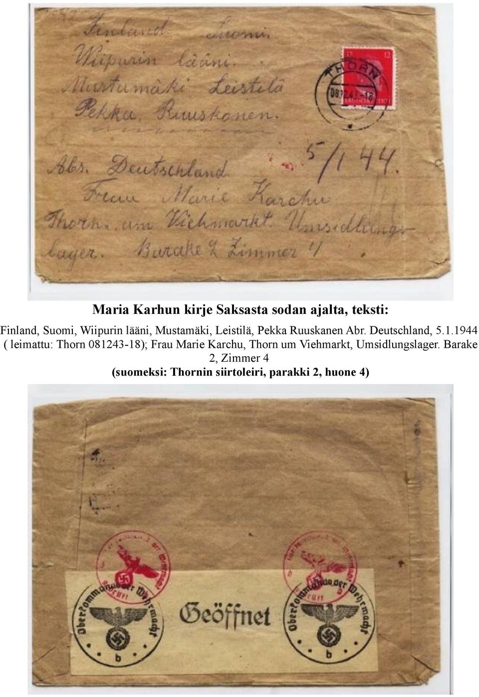 1944 ( leimattu: Thorn 081243-18); Frau Marie Karchu, Thorn um Viehmarkt,