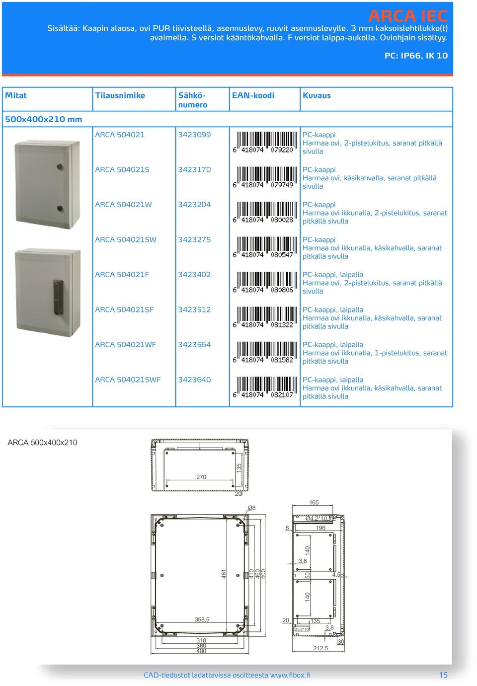 käsikahvalla, saranat pitkällä ARCA 504021W 34234 PC-kaappi pitkällä ARCA 504021SW 3423275 PC-kaappi pitkällä ARCA 504021F 3423402 PC-kaappi, laipalla Harmaa ovi, 2-pistelukitus, saranat pitkällä