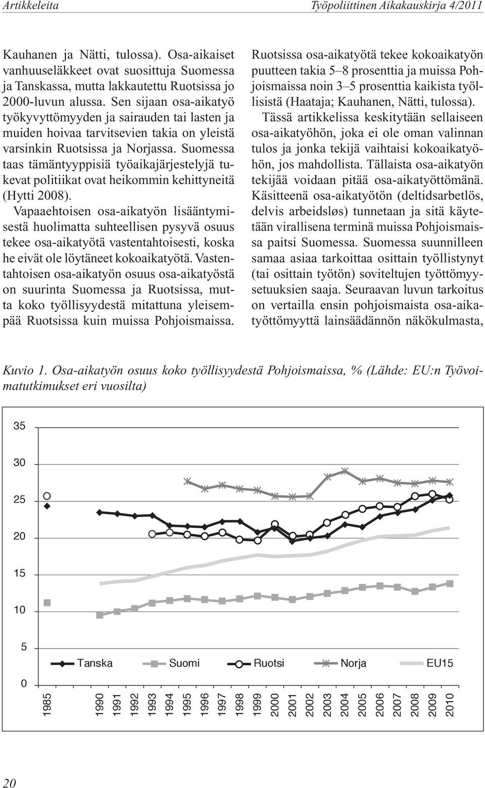 Suomessa taas tämäntyyppisiä työaikajärjestelyjä tukevat politiikat ovat heikommin kehittyneitä (Hytti 2008).