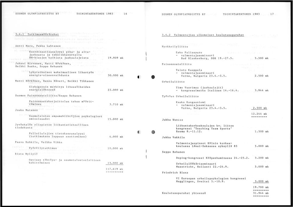 2 Valmentajien ulkomaiset koulutusapurahat ntti Mero, Pekka Luhtanen Nyrkkeilyliitto Koordinaatioanalyysi pika- ja aitajuoksusta ja tekniikkavertailu MM-kisojen kaikista juoksulajeista 19.