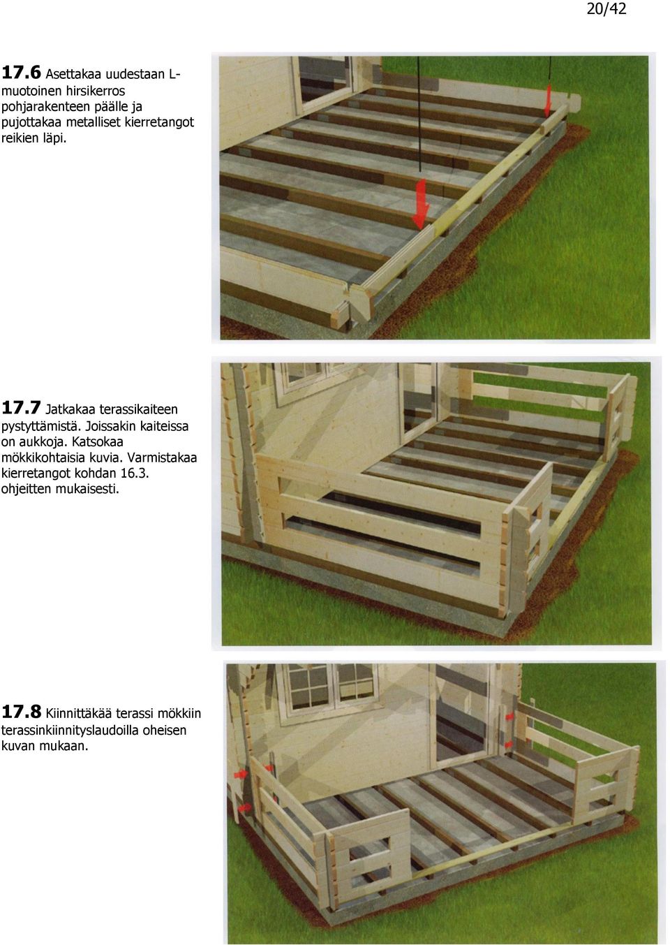 kierretangot reikien läpi. 17.7 Jatkakaa terassikaiteen pystyttämistä.